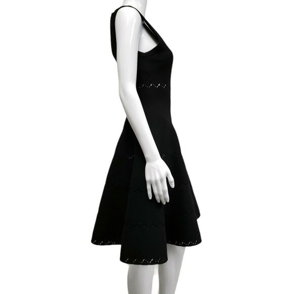 ALAIA Black Wool Blend Knit V-neck Cutout Skater Short Dress Size 40 US 8 New - Picture 4 of 8